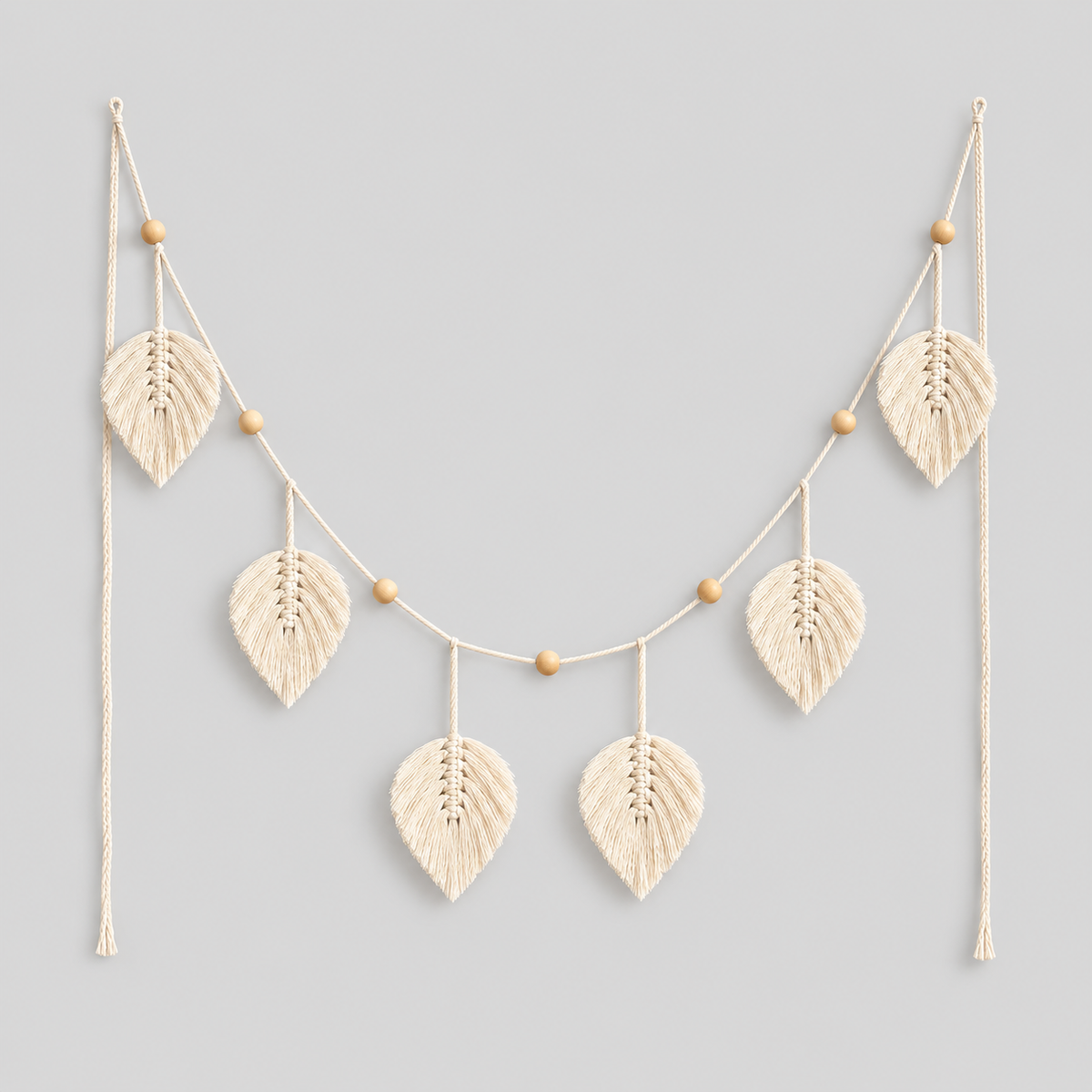 Guirlande Murale Macramé Feuilles – 355 cm, Coton Naturel