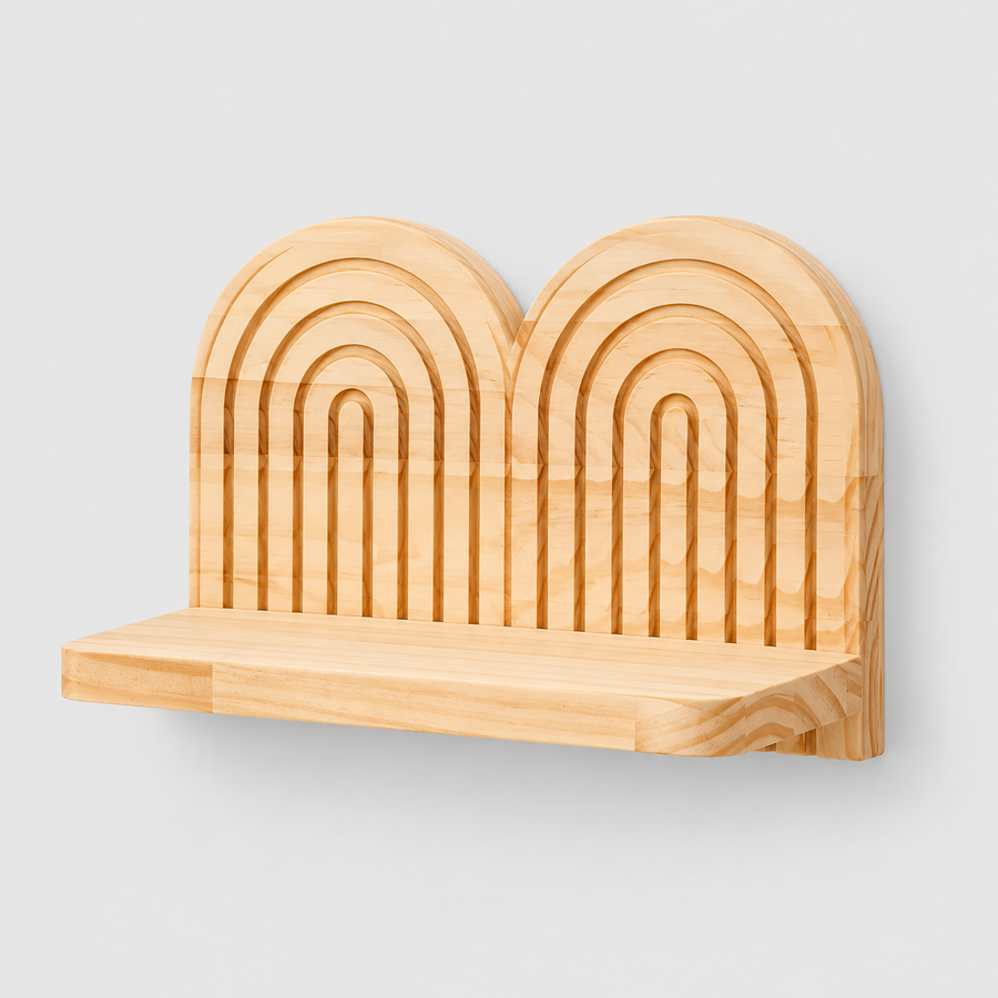 Regenbogen-Wandregal aus Holz – Display für Pflanzen und Kristalle