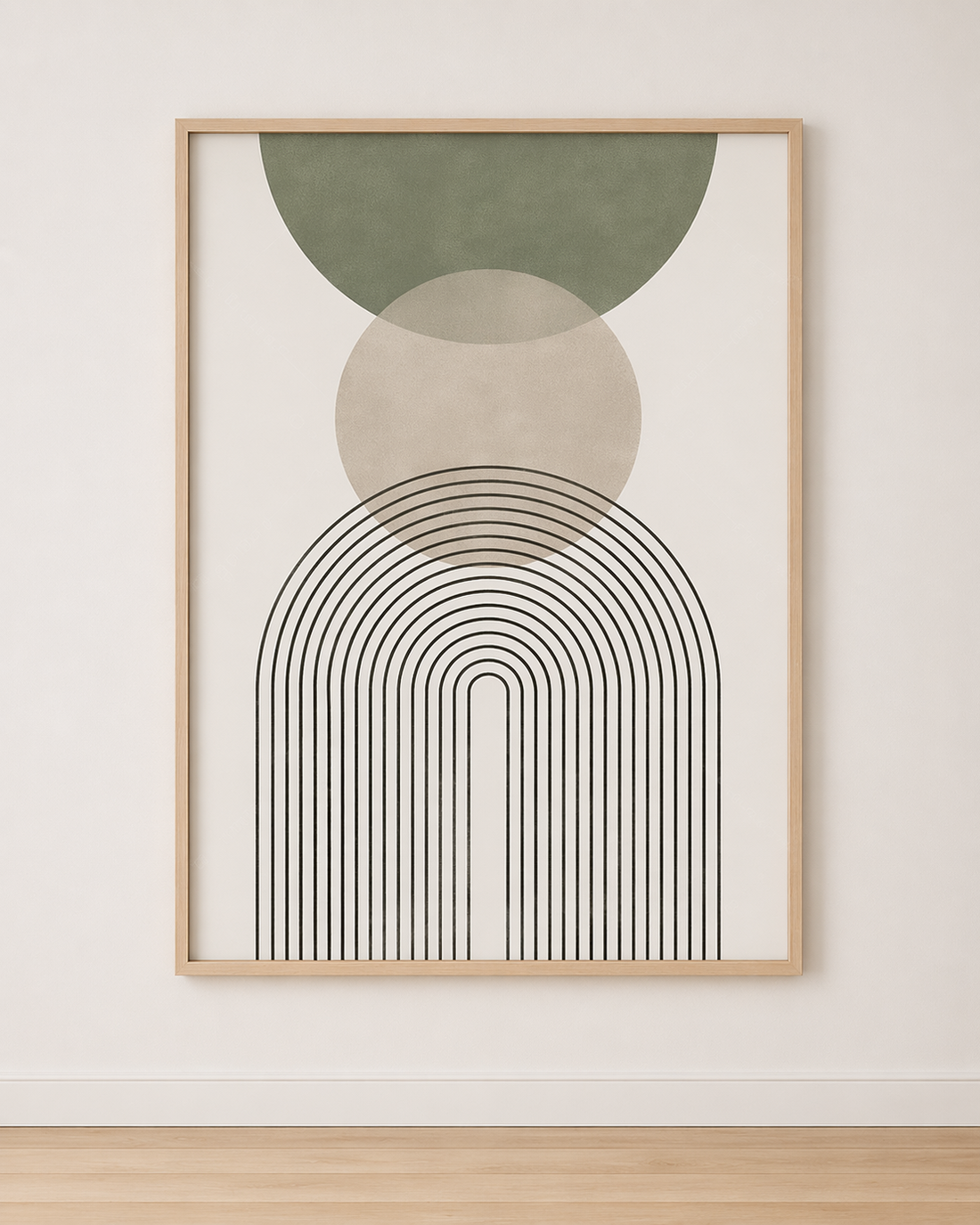 Wandbild Grafischer Bogen in Salbeigrün und Beige – Sanfter, moderner Minimalismus