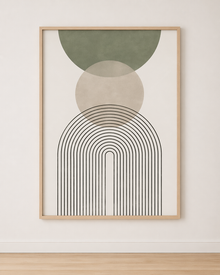Tableau Arche Graphique Vert Sauge et Beige – Minimalisme Doux et Moderne