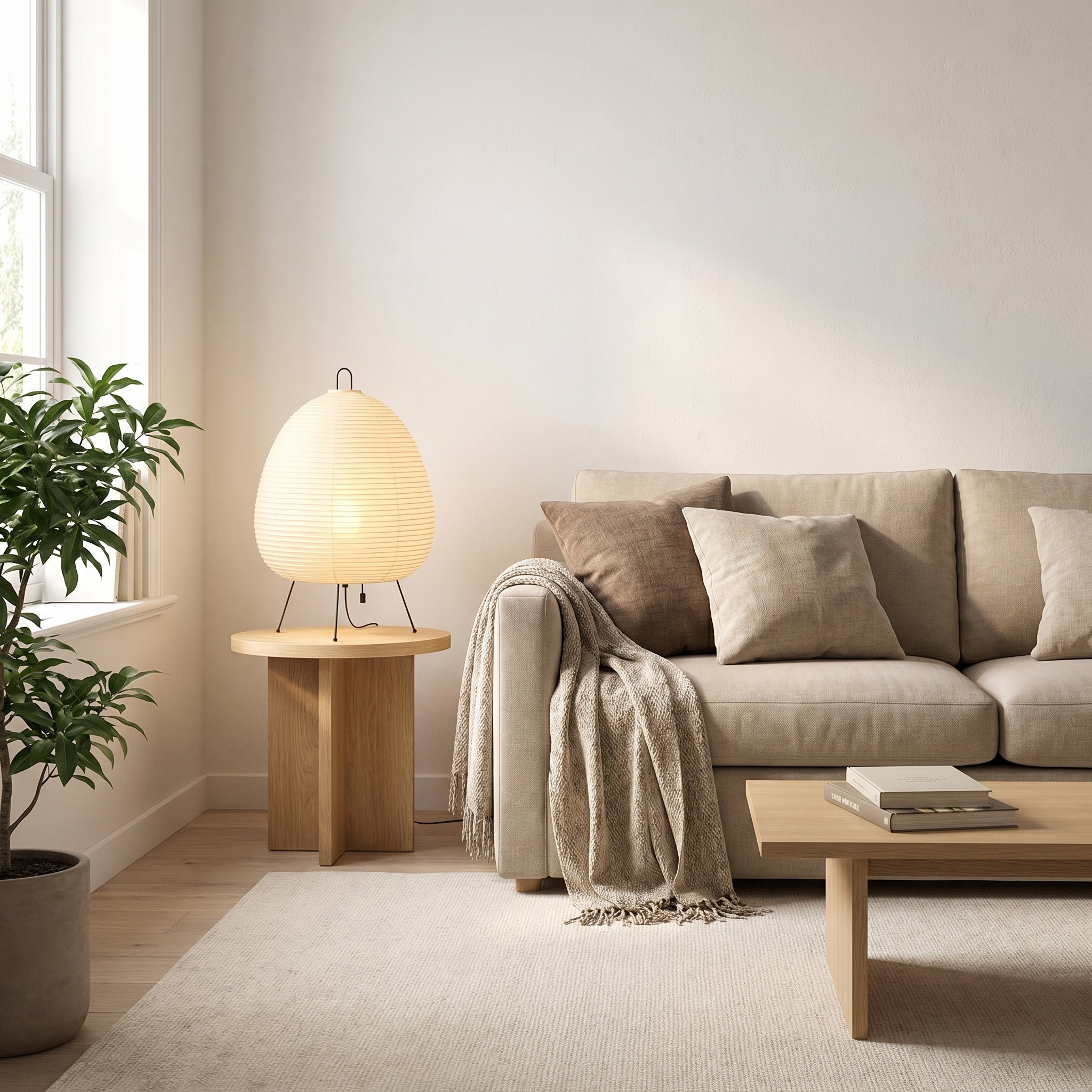 Sérune Japandi Style Pleated Paper Table Lamp