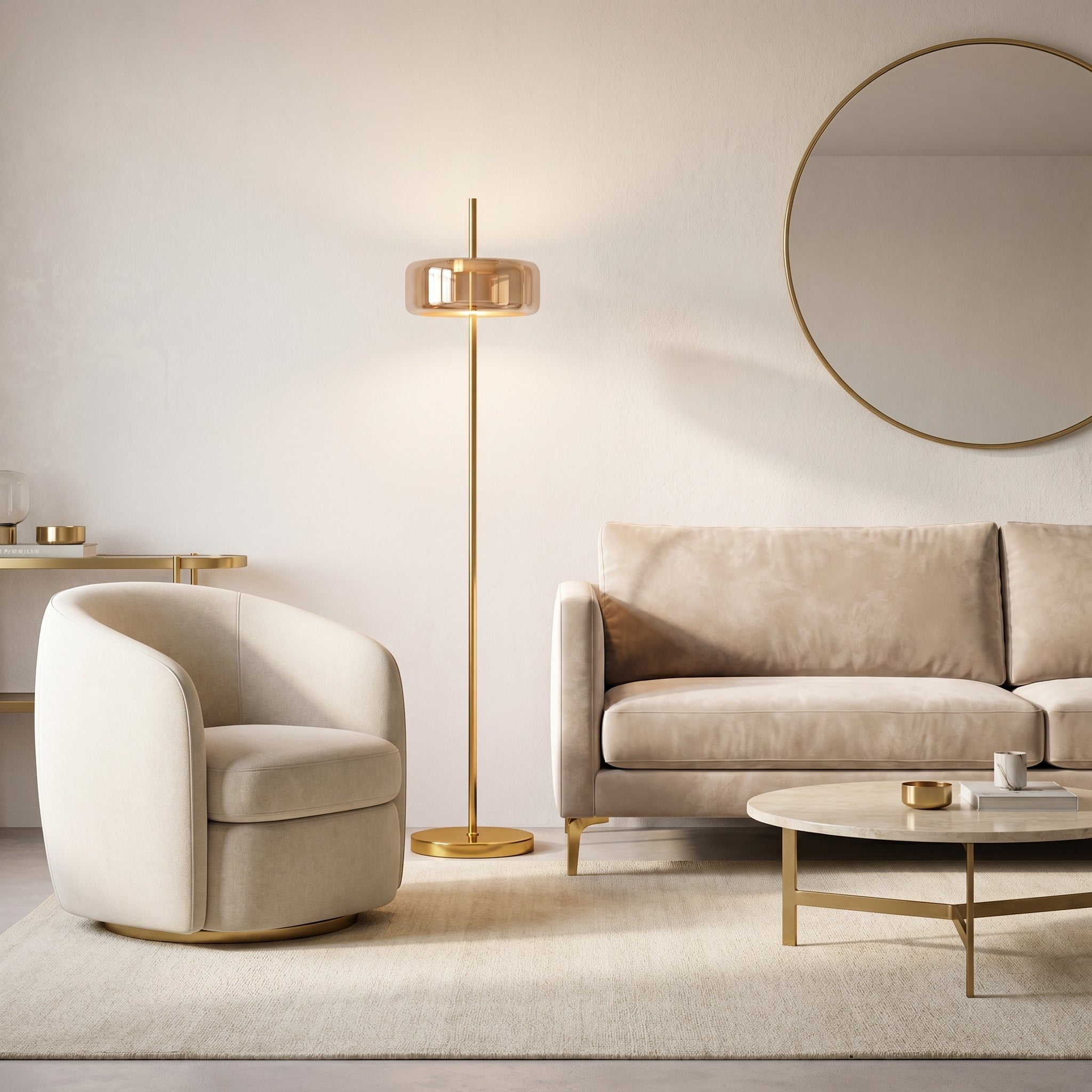 Lampadaire en Métal Doré avec Diffuseur Verre Teinté – Ambroro