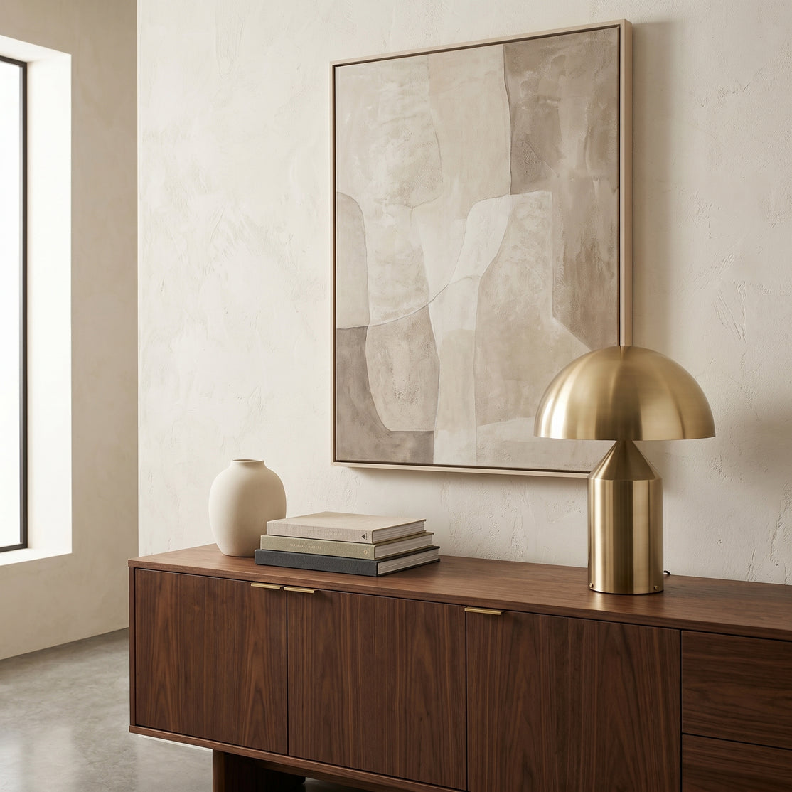 Lampe de table Oréa dorée, abat-jour dôme sur pied conique