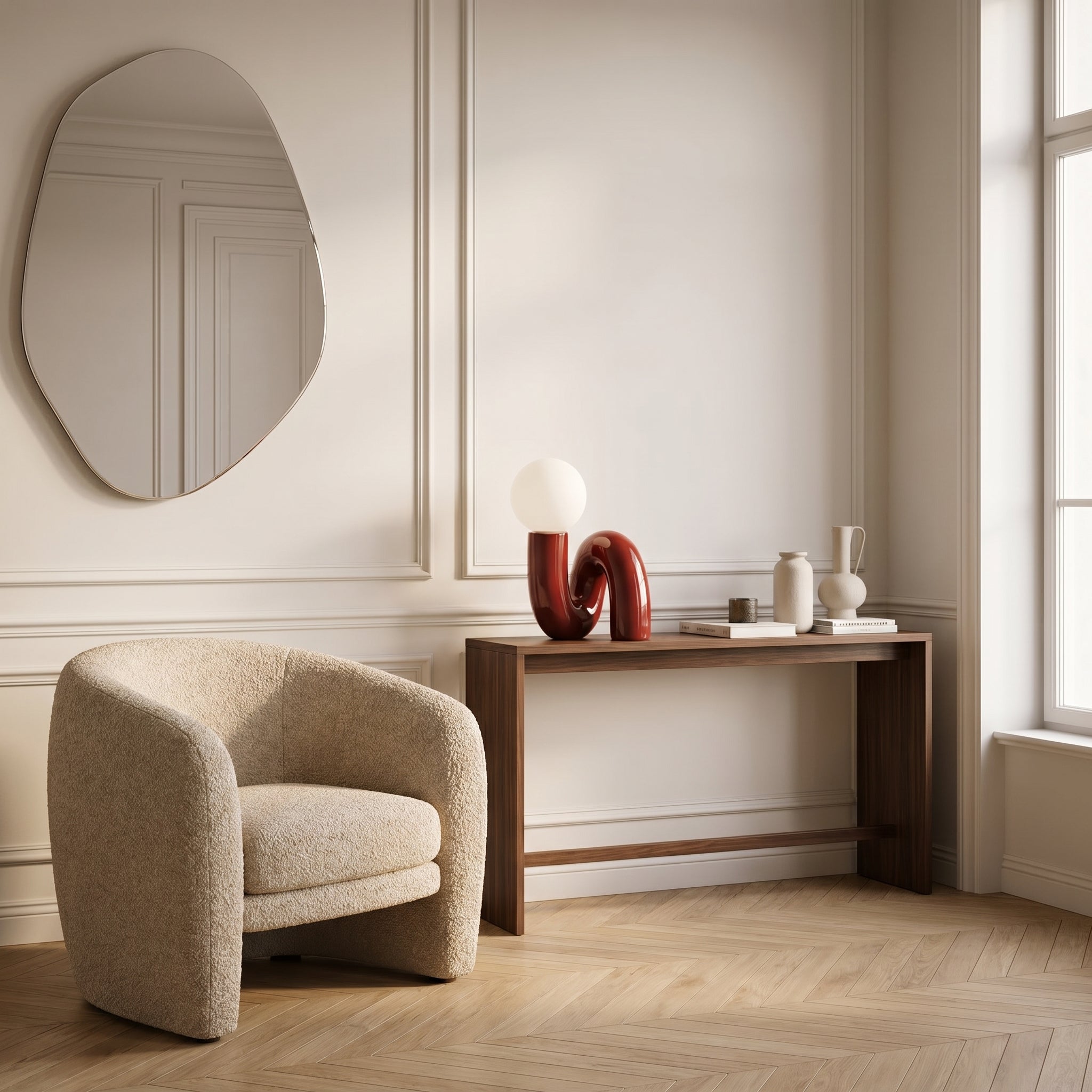 Lampe de Table Design en Résine Rouge et Globe Opalin – Cérona