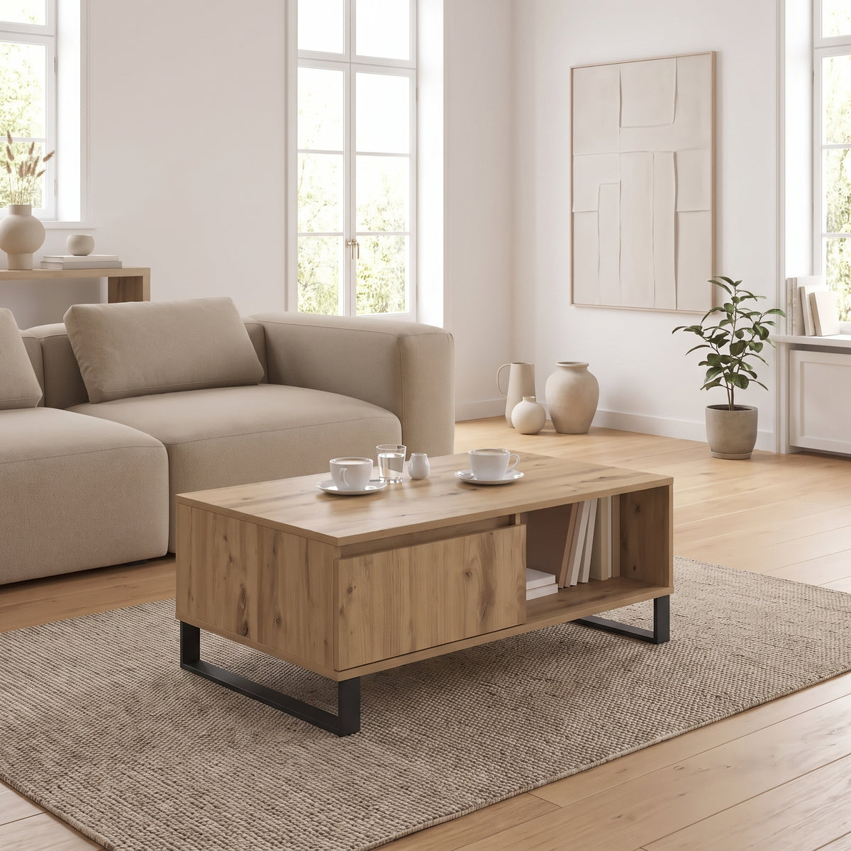 Table Basse Effet Chêne – Design Minimaliste et Lignes Naturelles