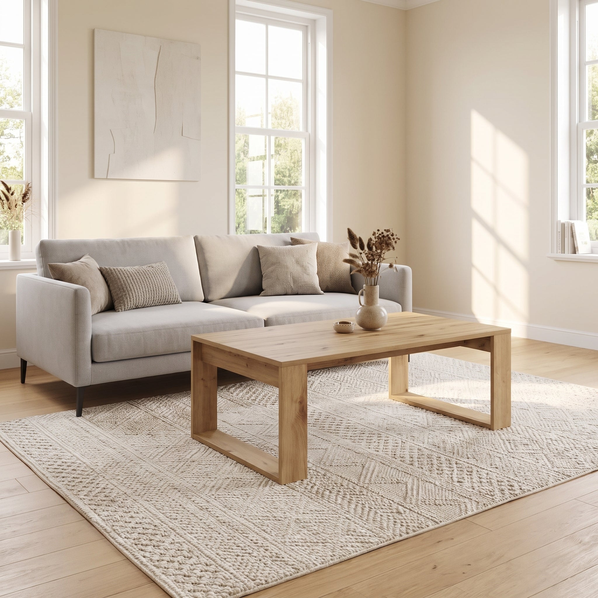Quadratischer Couchtisch Eichenoptik 100 cm – minimalistisch