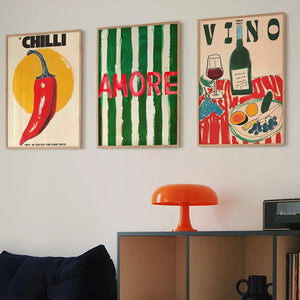 Tableau Rétro Italien Amore et Vino – Esprit Méditerranéen et Coloré