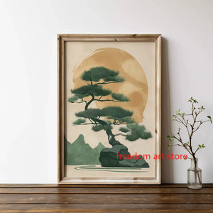 Tableau Bonsaï Japonais Beige – Esprit Zen, Wabi-Sabi et Japandi