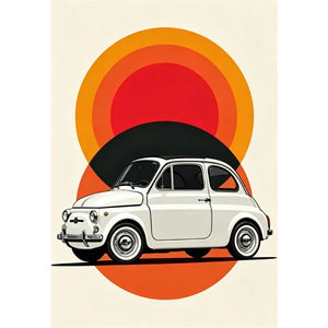 Tableau Voiture de Course Vintage – Couleurs Vives et Esthétique Rétro
