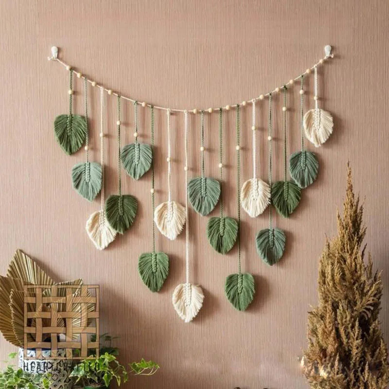 Tenture Macramé Feuilles & Franges – 120 x 75 cm