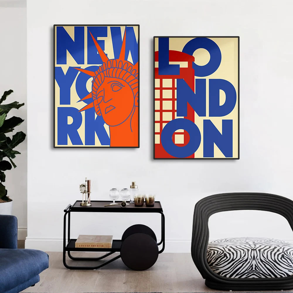 Tableau Ville Mid-Century – Londres, New York, Paris et Rome