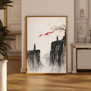 Tableau Arbre Japonais à l’Encre – Soleil Rouge et Esprit Zen