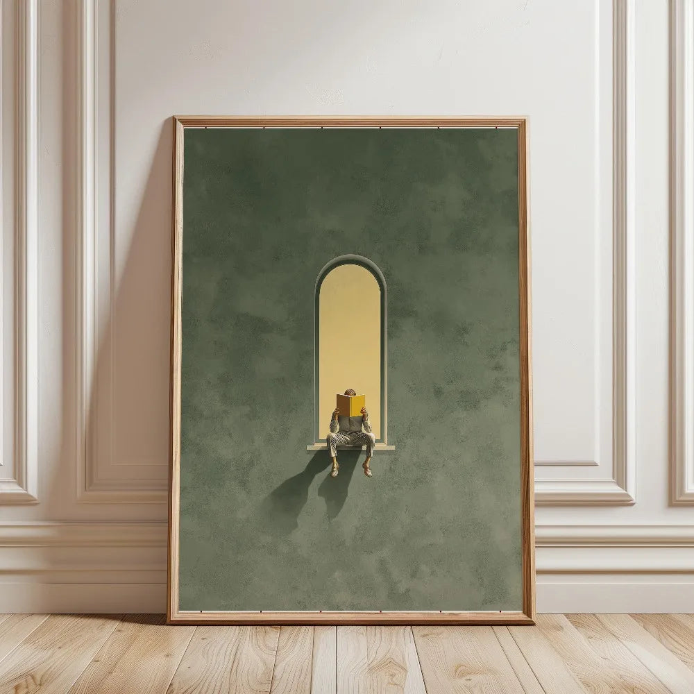 Tableau Femme Lisant Vert Émeraude – Ambiance Bibliothèque Élégante