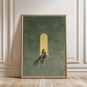 Tableau Femme Lisant Vert Émeraude – Ambiance Bibliothèque Élégante