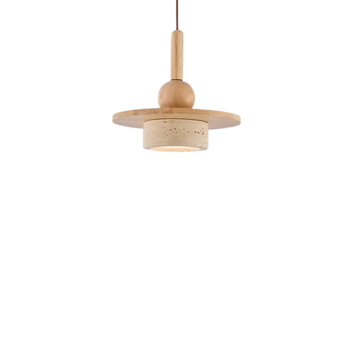 STINARIO - Wood and Travertine Pendant Light – Natural Elegance and Contemporary Design