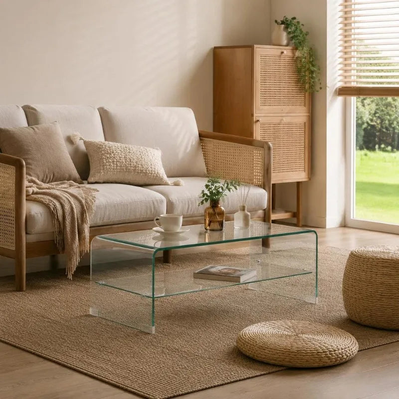 Table basse en Verre Trempé – Transparence Sculpturale et Minimaliste