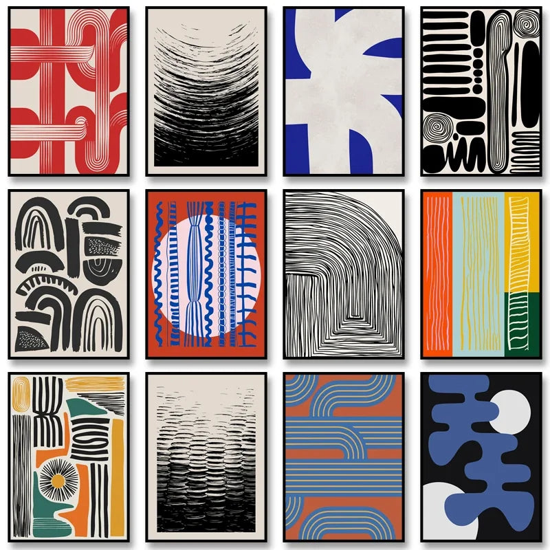 Tableau Abstrait Formes et Lignes – Géométrie Rétro Minimaliste