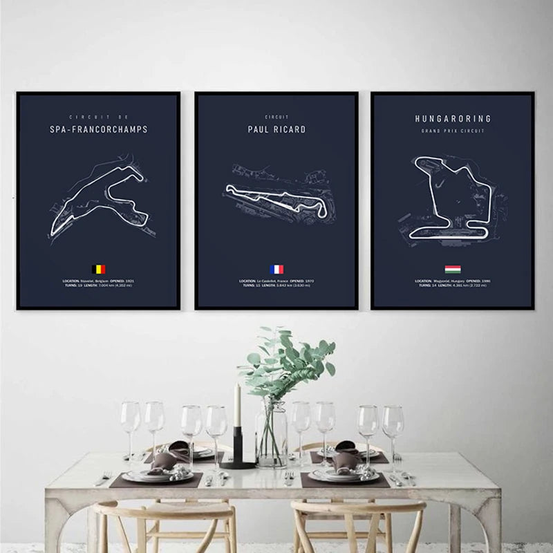 Tableau Circuit Automobile – Tracés de Course Minimalistes