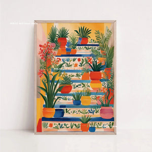 Tableau Architecture Mexicaine Colorée – Fleurs et Ambiance Solaire