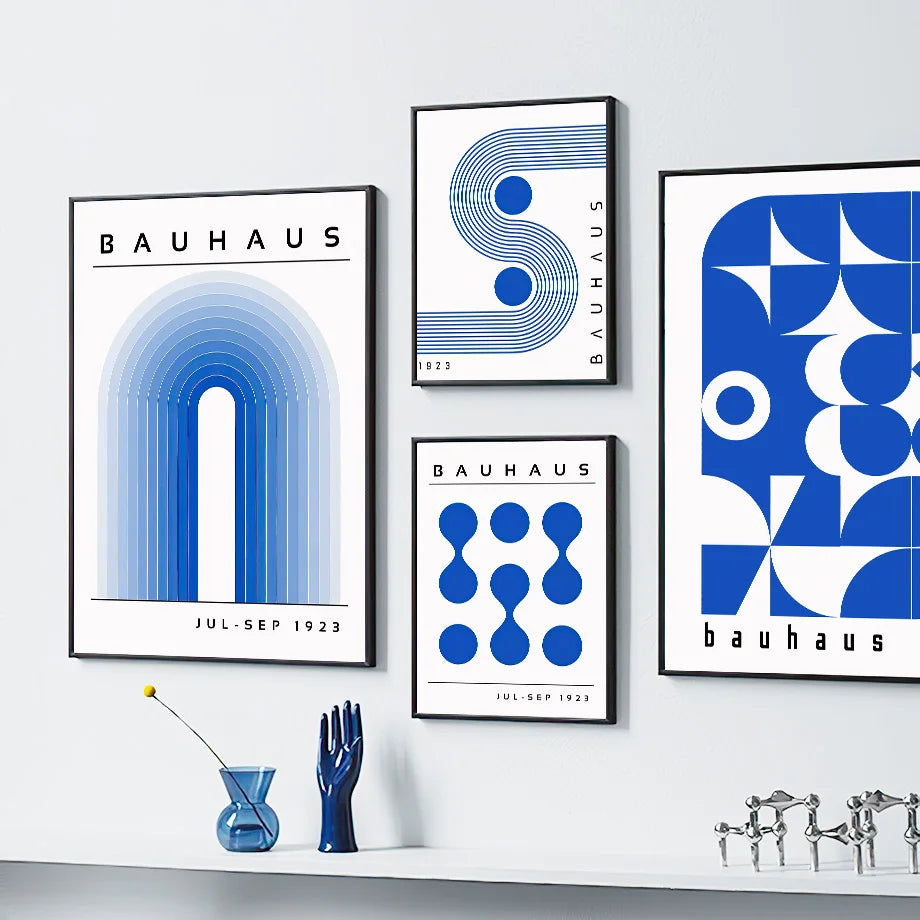 Tableau Bauhaus Bleu – Géométrie Mid-Century et Minimalisme