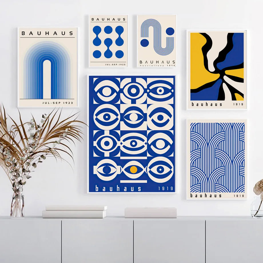 Tableau Bauhaus Bleu – Géométrie Mid-Century et Minimalisme