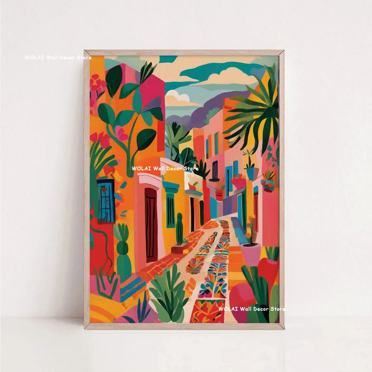 Tableau Architecture Mexicaine Colorée – Fleurs et Ambiance Solaire