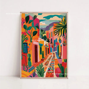 Tableau Architecture Mexicaine Colorée – Fleurs et Ambiance Solaire