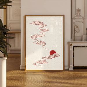 Tableau Arbre Japonais à l’Encre – Soleil Rouge et Esprit Zen