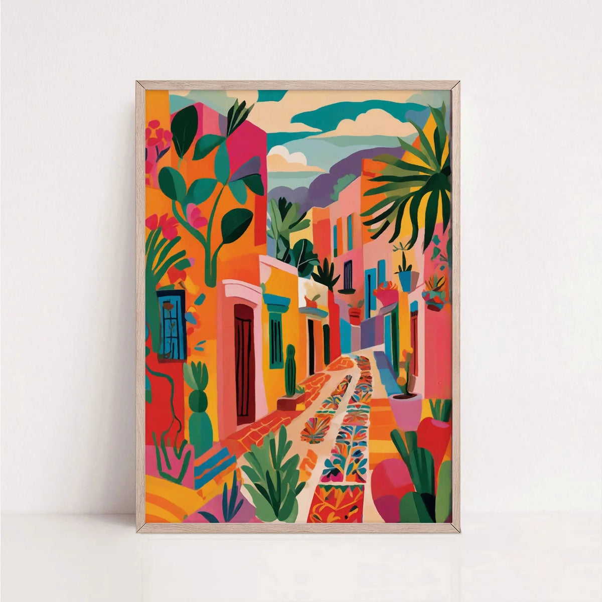 Tableau Architecture Mexicaine Colorée – Fleurs et Ambiance Solaire