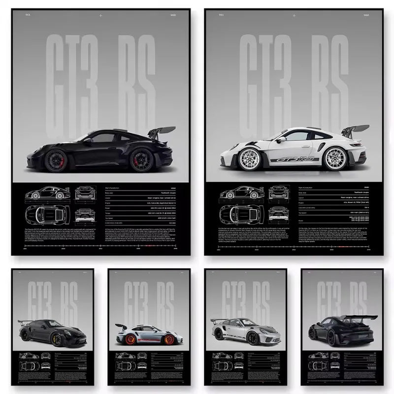 Tableau 911 GT3 RS & 718 GT4 RS – Automobile Sportive Minimaliste