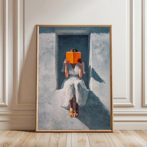 Tableau Femme Lisant Vert Émeraude – Ambiance Bibliothèque Élégante