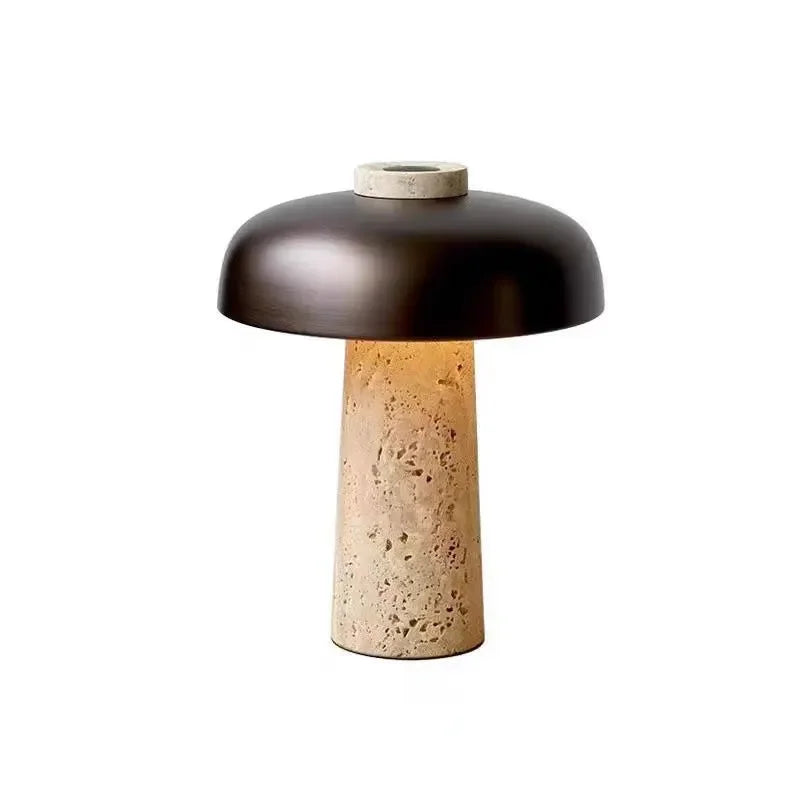 Travertine and Black Metal Table Lamp – Contemporary Design