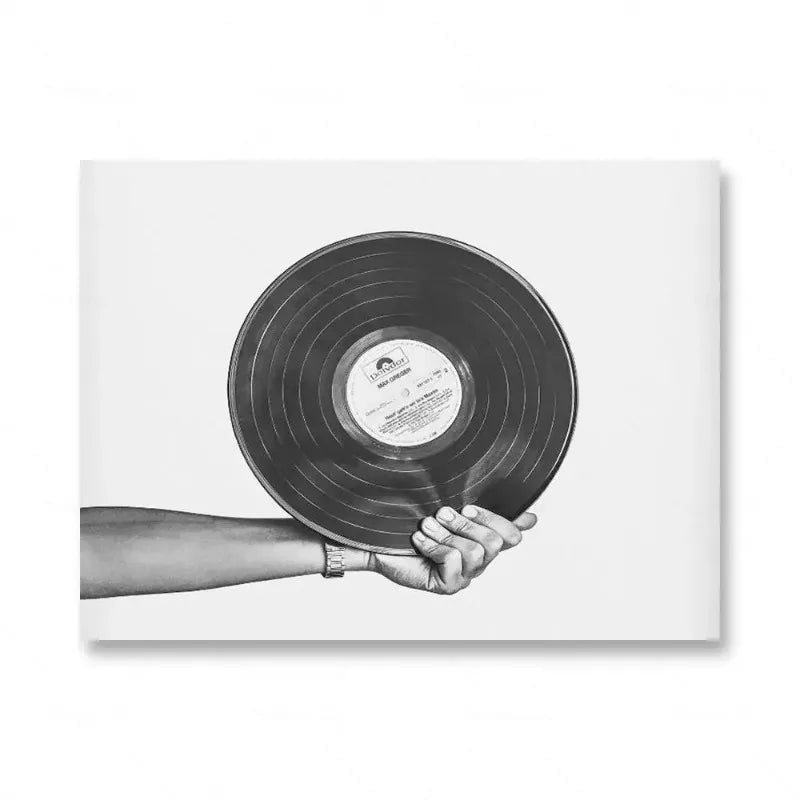 Tableau Musique Noir et Blanc – Vinyle, Guitare et Esprit Rétro