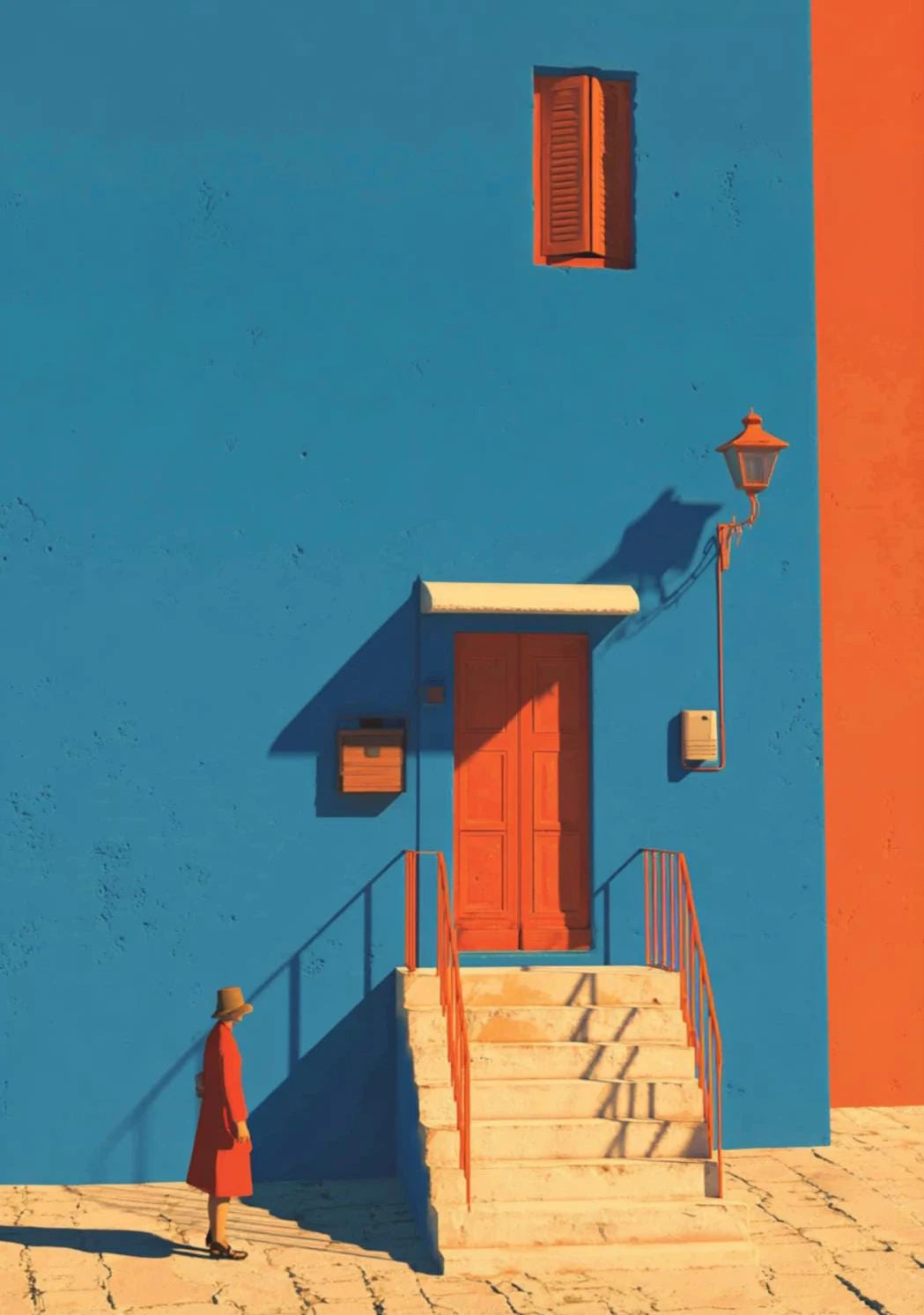 Tableau Méditerranéen Orange et Bleu – Architecture Côtière Estivale