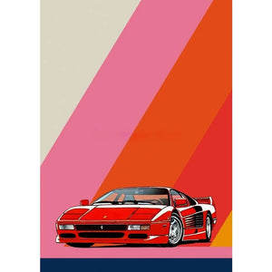 Tableau Voiture de Course Vintage – Couleurs Vives et Esthétique Rétro