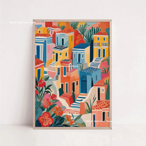 Tableau Architecture Mexicaine Colorée – Fleurs et Ambiance Solaire