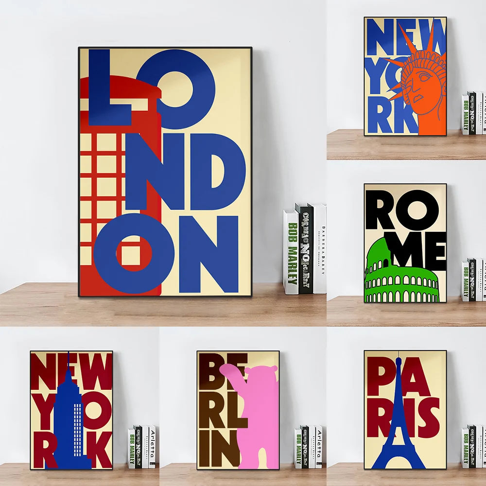 Tableau Ville Mid-Century – Londres, New York, Paris et Rome