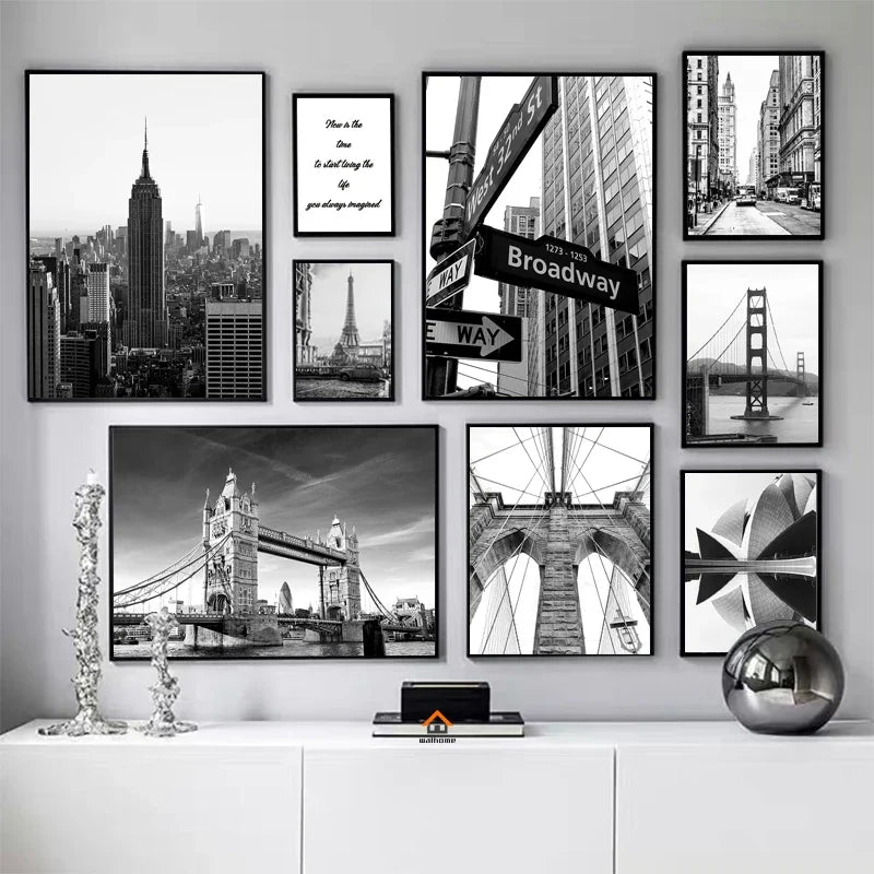 Tableau Monuments Urbains Noir et Blanc – New York, Londres, Paris et Sydney