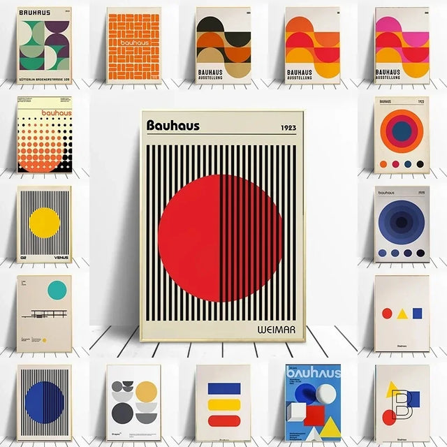 Tableau Bauhaus Minimaliste – Affiche Géométrique d’Exposition