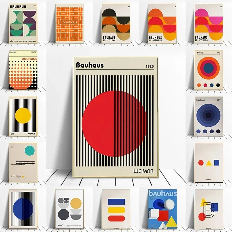 Tableau Bauhaus Minimaliste – Affiche Géométrique d’Exposition