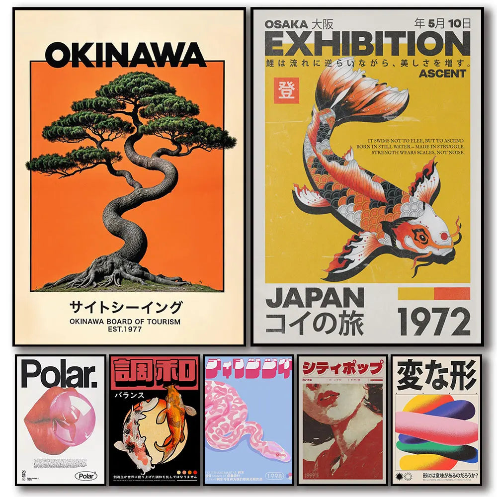 Tableau Japonais Okinawa – Carpes Koï, Fleurs et Paysages