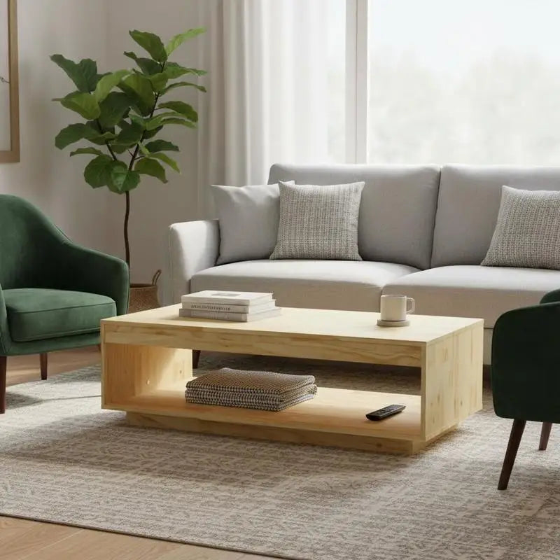 Table Basse en Pin Massif – Rangement Ouvert et Design Naturel