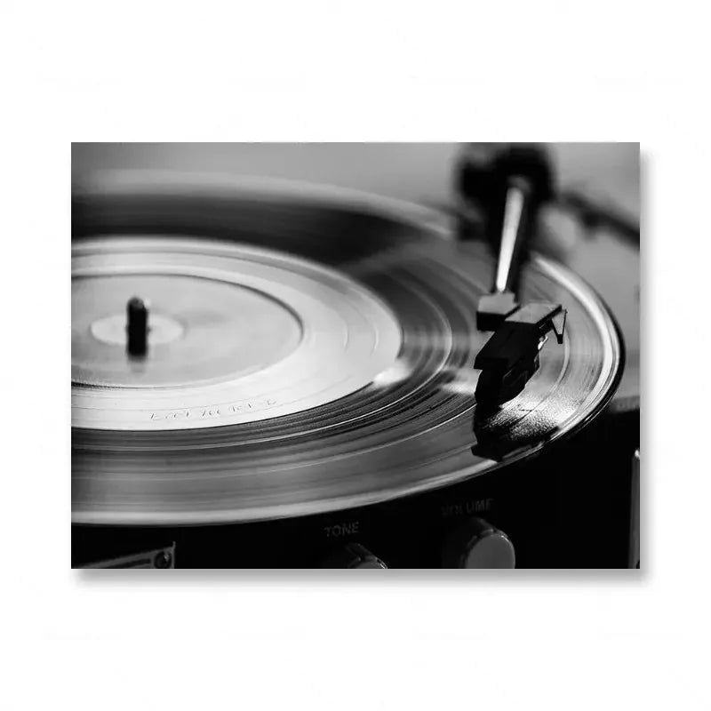 Tableau Musique Noir et Blanc – Vinyle, Guitare et Esprit Rétro