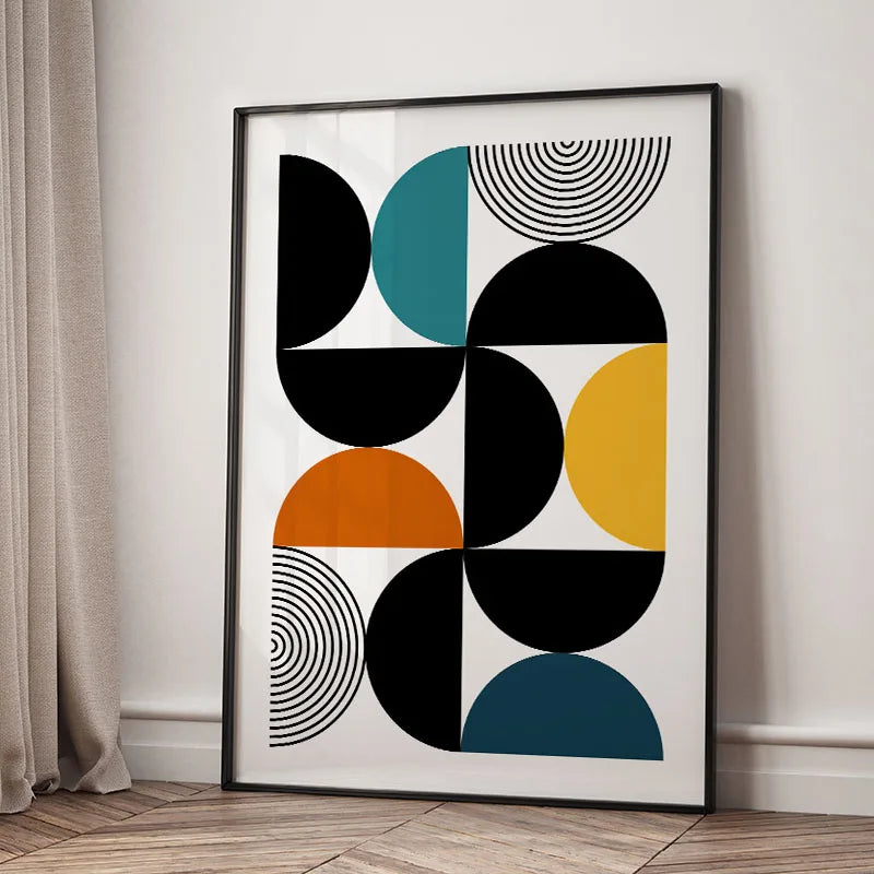 Tableau Mid-Century Géométrique – Inspiration Bauhaus et Formes Abstraites