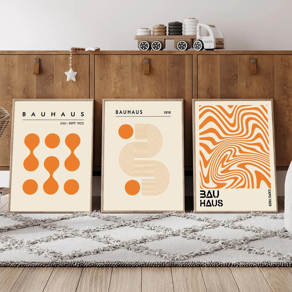Tableau Bauhaus Orange – Géométrie Minimaliste et Esprit Rétro