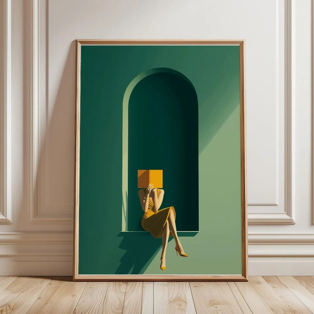 Tableau Femme Lisant Vert Émeraude – Ambiance Bibliothèque Élégante