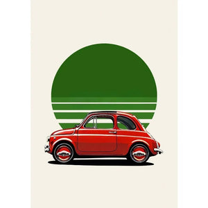 Tableau Voiture de Course Vintage – Couleurs Vives et Esthétique Rétro