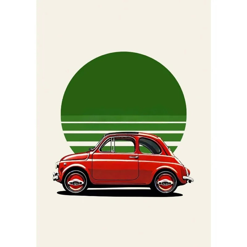 Tableau Voiture de Course Vintage – Couleurs Vives et Esthétique Rétro