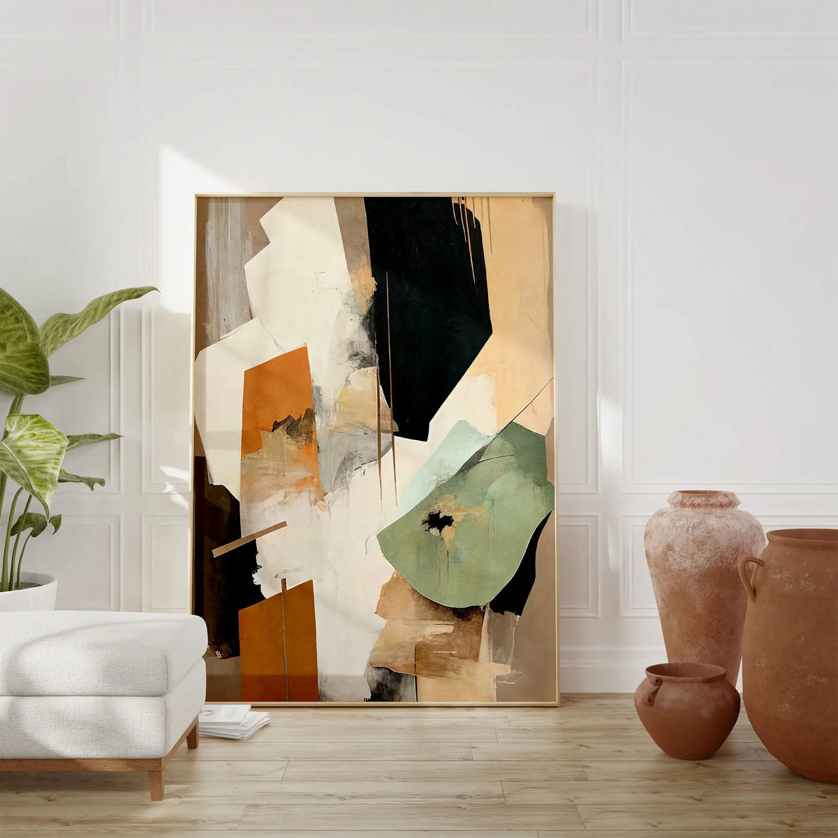 Tableau Wabi-Sabi Neutre – Abstraction Minimaliste et Tons Naturels