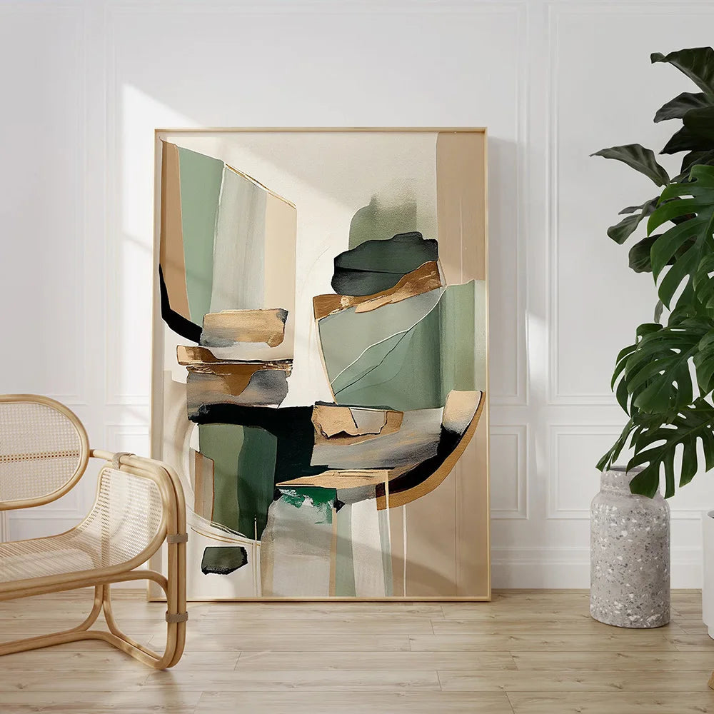 Tableau Wabi-Sabi Neutre – Abstraction Minimaliste et Tons Naturels